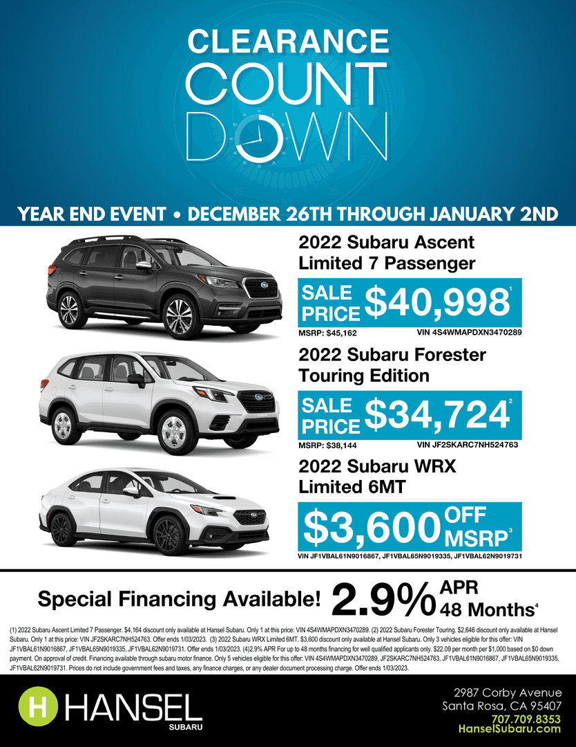 Clearance Countdown 2022 Hansel Subaru