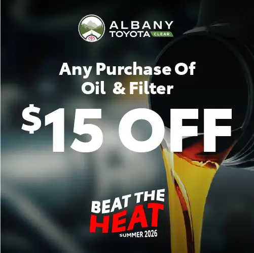 $15 Off Any Purchase of Oil & Filter Summer 2026 Special at Albany Toyota