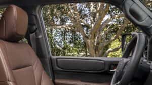 Interior shot of the Toyota Land Cruiser showing the driver's seat