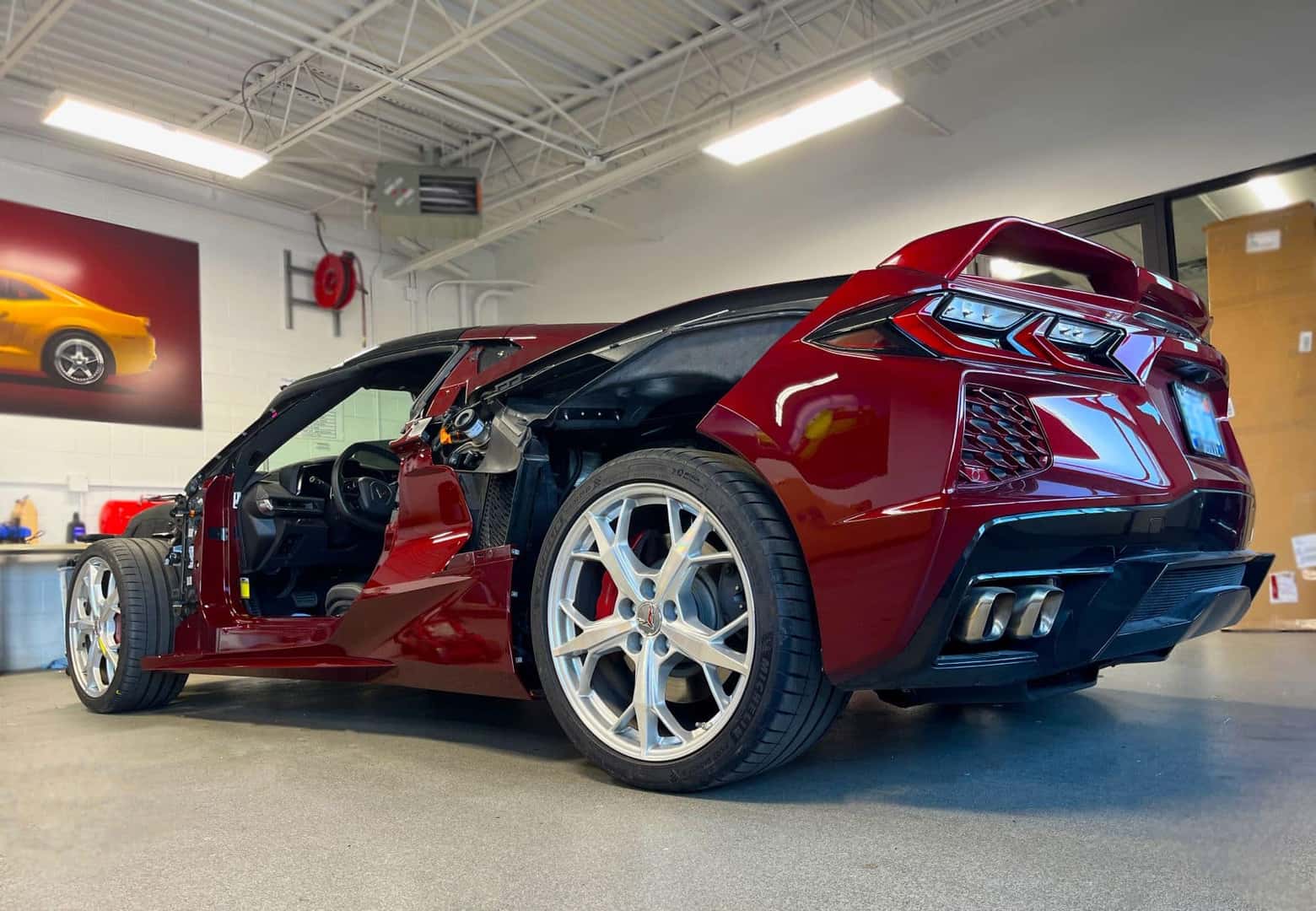 red corvette in collision