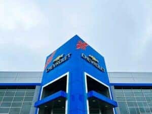 Berger Chevrolet's dealership with a festive holiday bow.