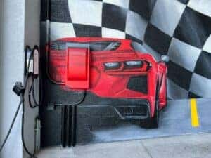 Close up of the painted 2024 Corvette in Berger's mural
