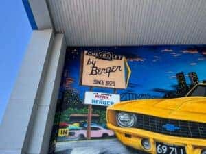 Close up of the painted original Berger sign in Berger's mural