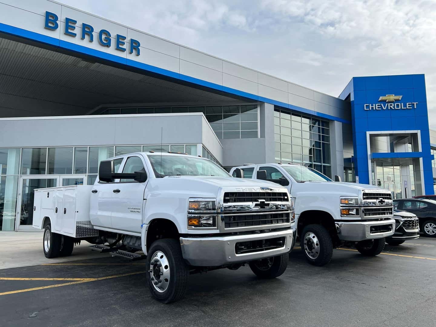 Chevy Silverado Service Bodies in front of Berger