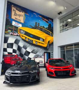Berger Mural with Matt Berger’s Camaros