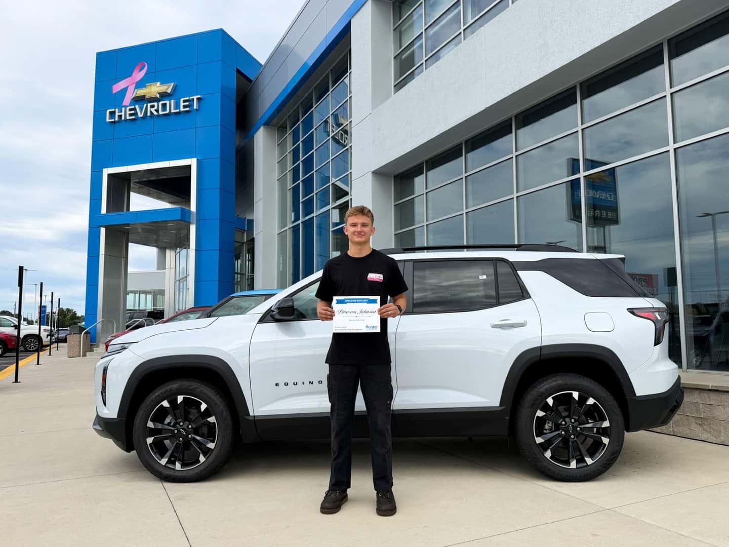 Dawson with his Employee Spotlight Certificate