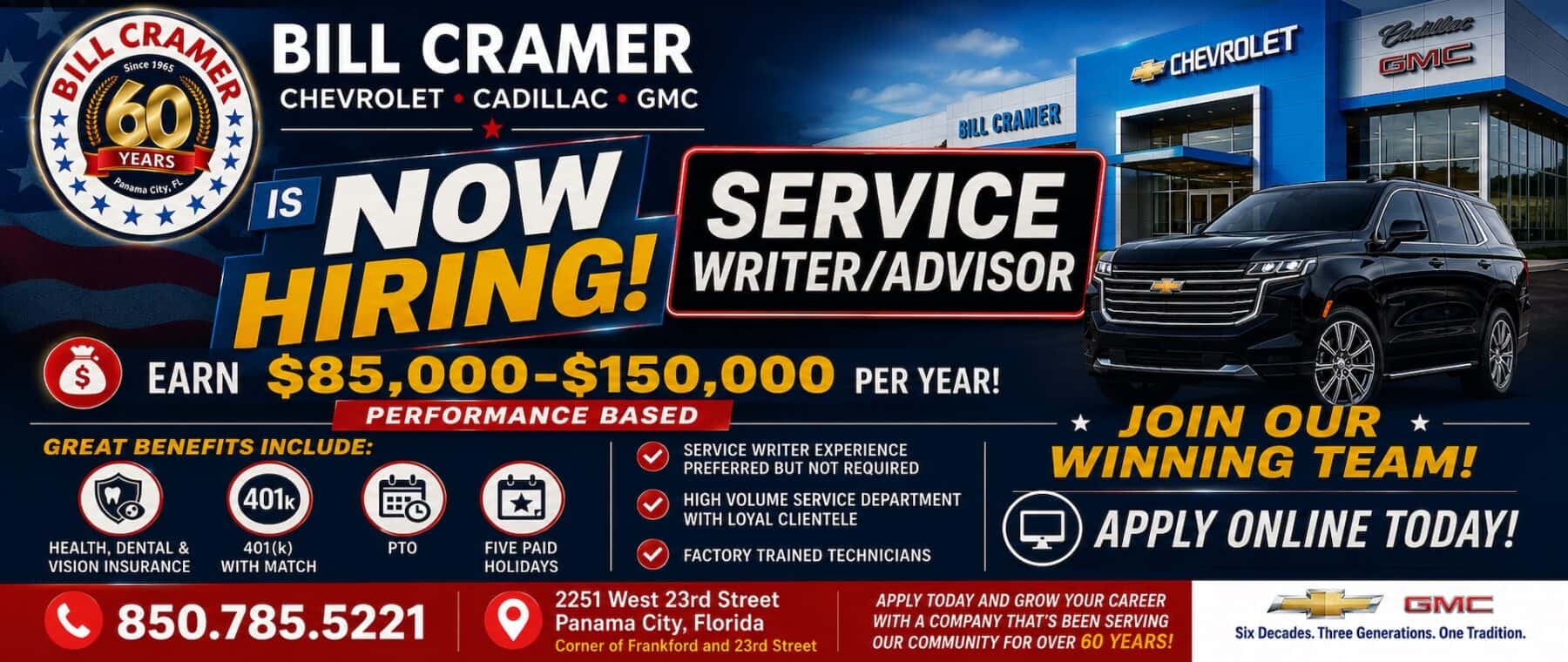 Apply today as a service writer and advisor. Earn from 85 to 150 thousand a year.