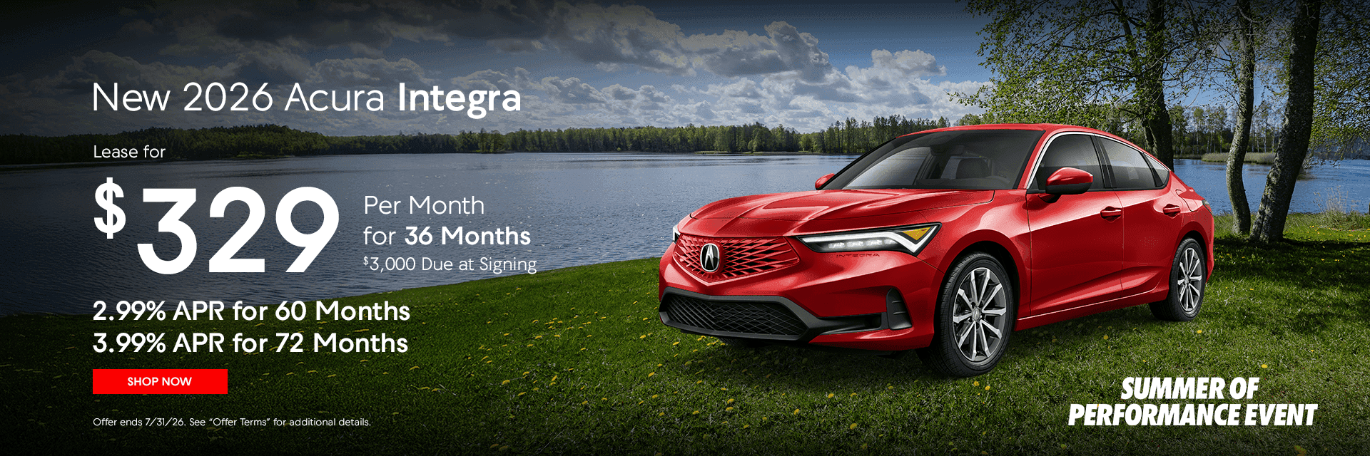 New 2026 Acura Integra Lease for $329/mo for 36 Months $3,000 Due at Signing