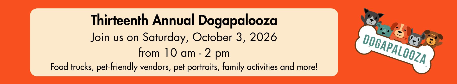 Dogapalooza 2026 Join us on Saturday, October 3, 2026 from 10 am - 2 pm at Bob Moore Subaru (13010 N Kelley Ave, OKC) Food trucks, pet-friendly vendors, pet portraits, family activities and more!