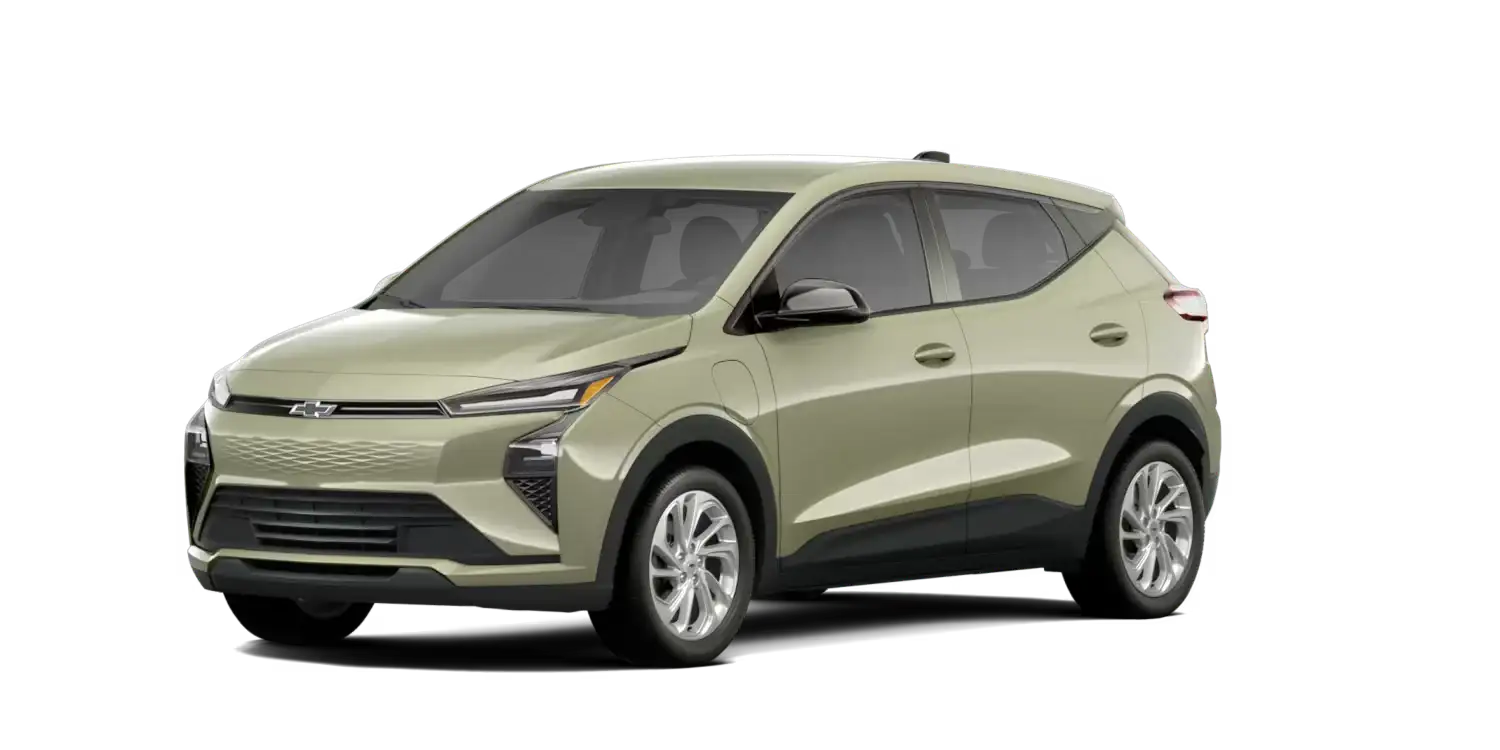 Light green Chevrolet electric crossover in profile