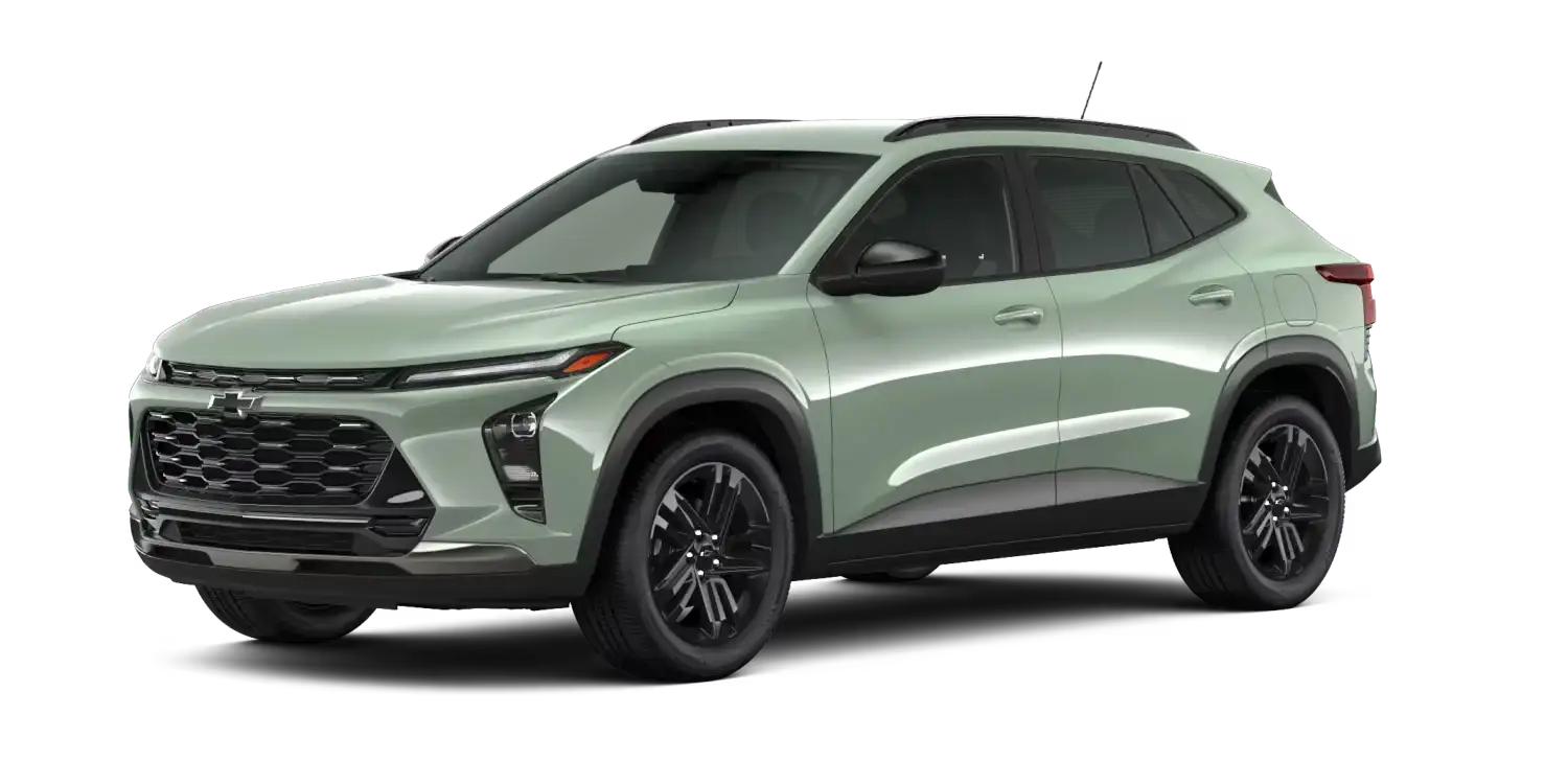 2026 Chevrolet Trax in sage green, front three-quarter view
