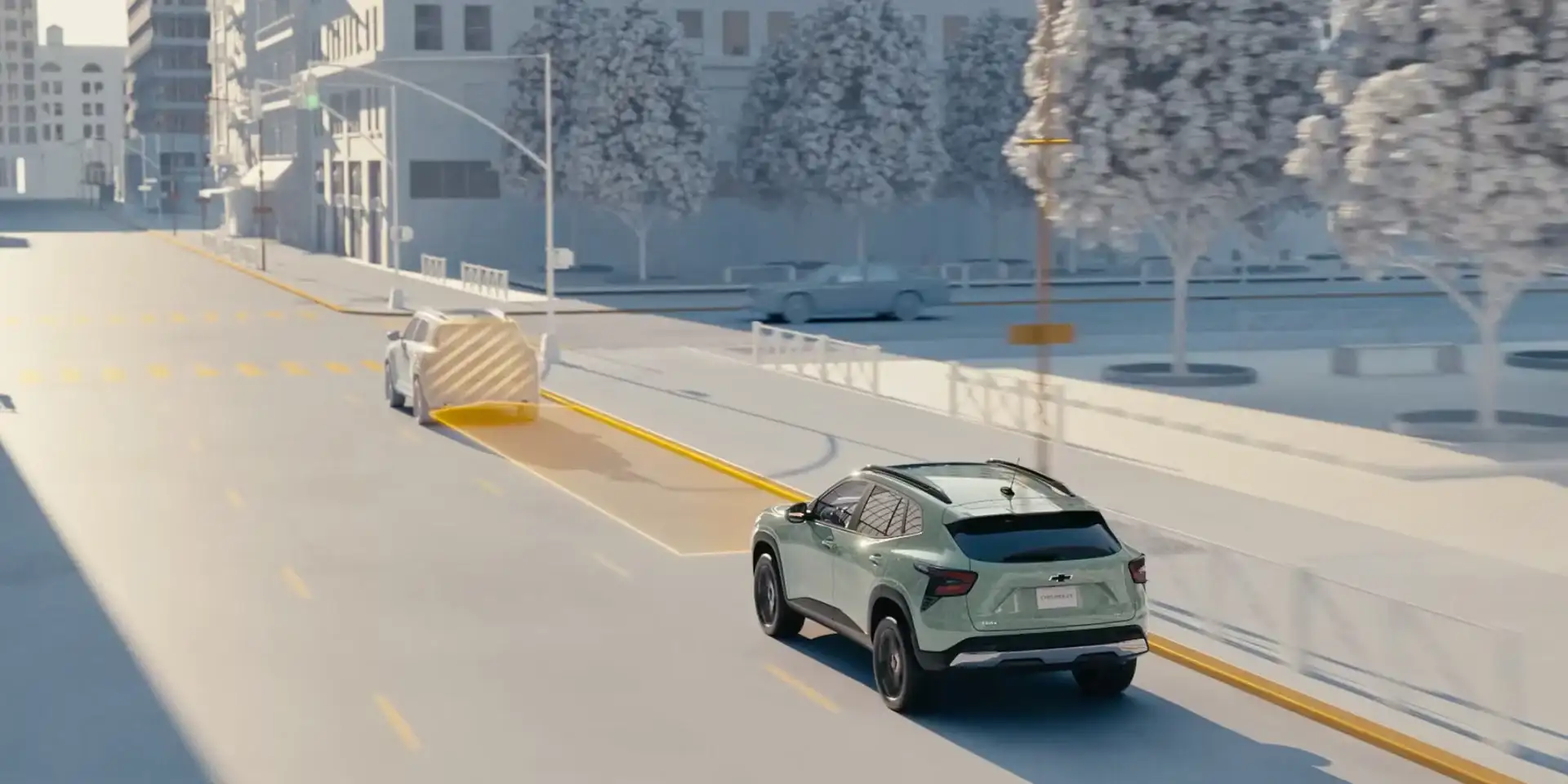 Illustration of forward collision alert detecting a vehicle ahead on the road