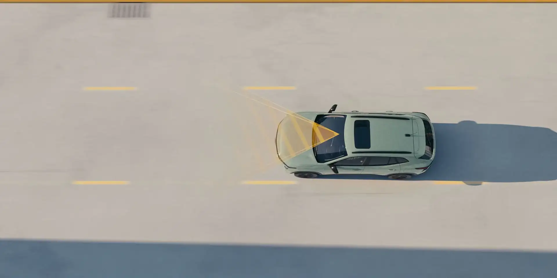 Overhead illustration of lane keep assist detecting lane markings