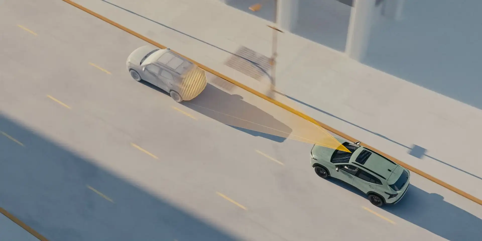 Illustration of the following distance indicator measuring the gap to the vehicle ahead