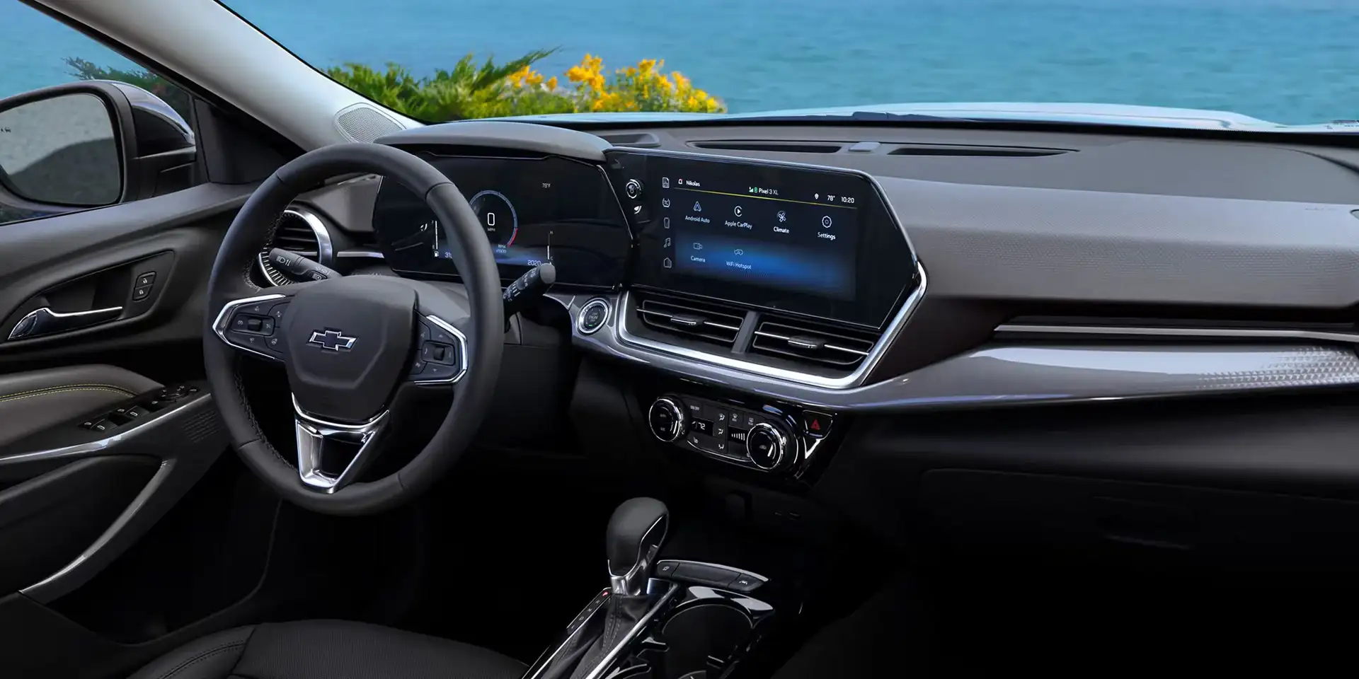 Interior of the 2026 Chevrolet Trax showing the dashboard and centre touch-screen