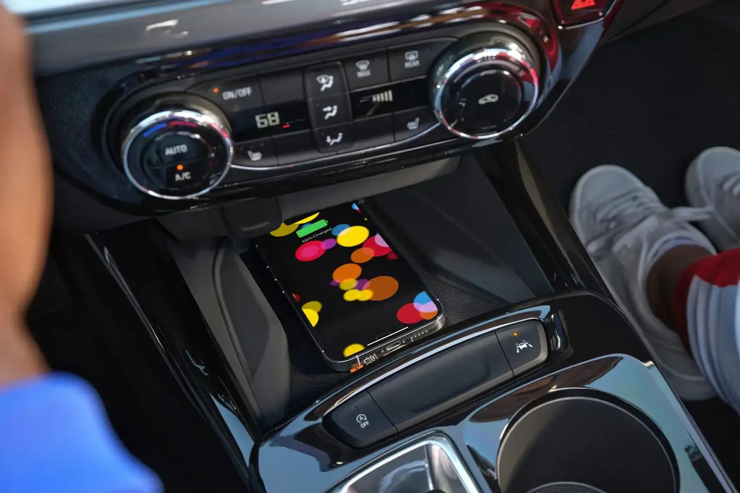 Smartphone charging on the wireless charging pad in the Chevrolet Trax centre console
