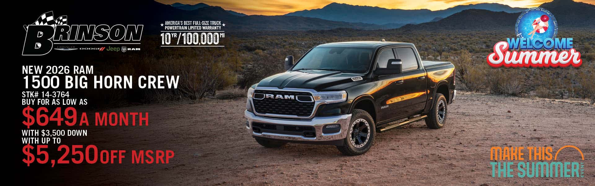 BUY A NEW 2026 RAM 1500 BIG HORN CREW FOR AS LOW AS $649 A MONTH