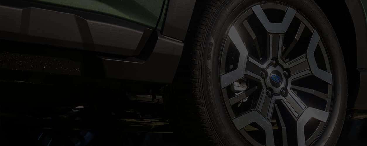 Close up shot of Subaru tires