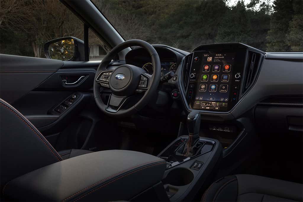 2026 Subaru Crosstrek Hybrid interior showing off seating and infotainment console