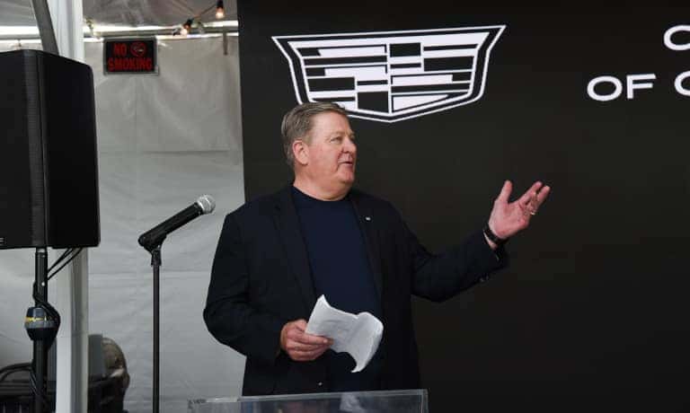 Speaker at the Cadillac of Calabasas Grand Reopening ribbon ceremony