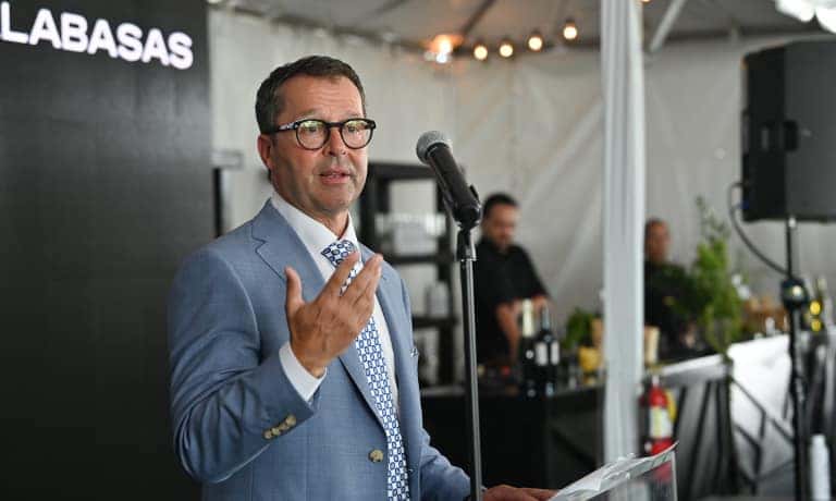Speaker at the Cadillac of Calabasas Grand Reopening ribbon ceremony