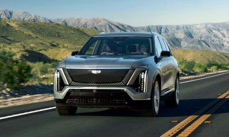 2026 Cadillac VISTIQ driving on mountain highway