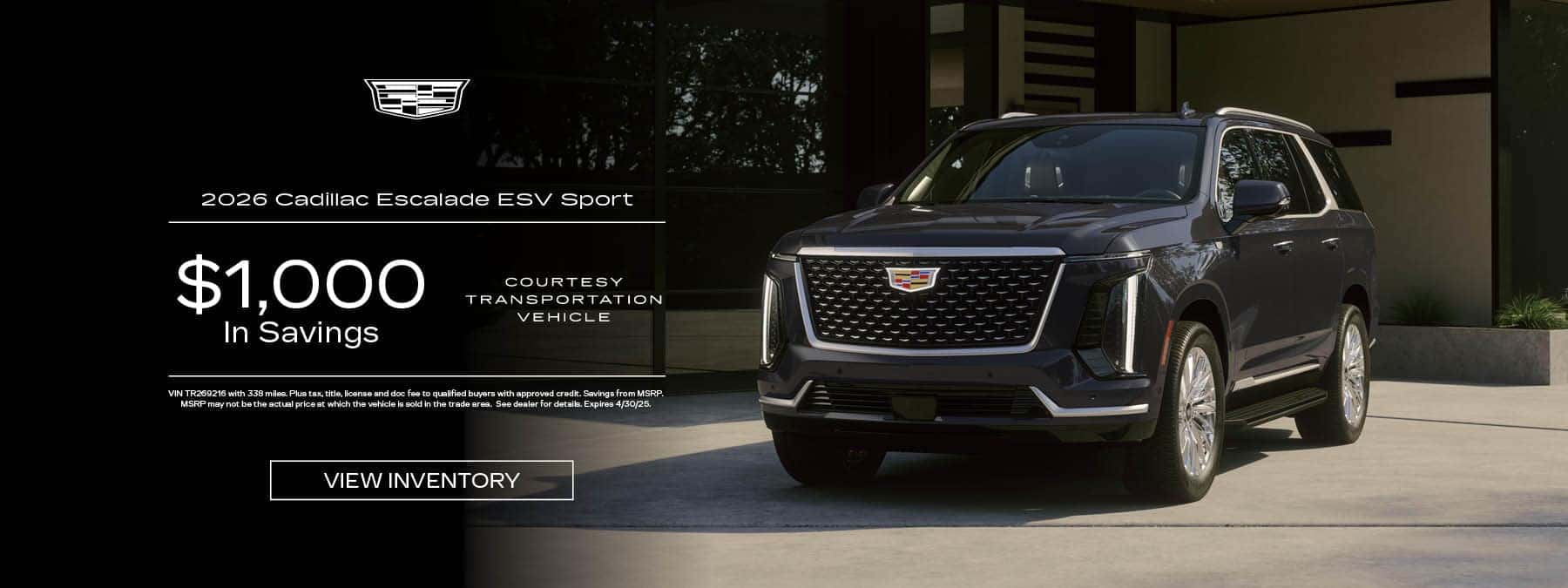 Get a new 2026 Cadillac Escalade ESV Sport Courtesy Transportation Vehicle with $1,000 in savings