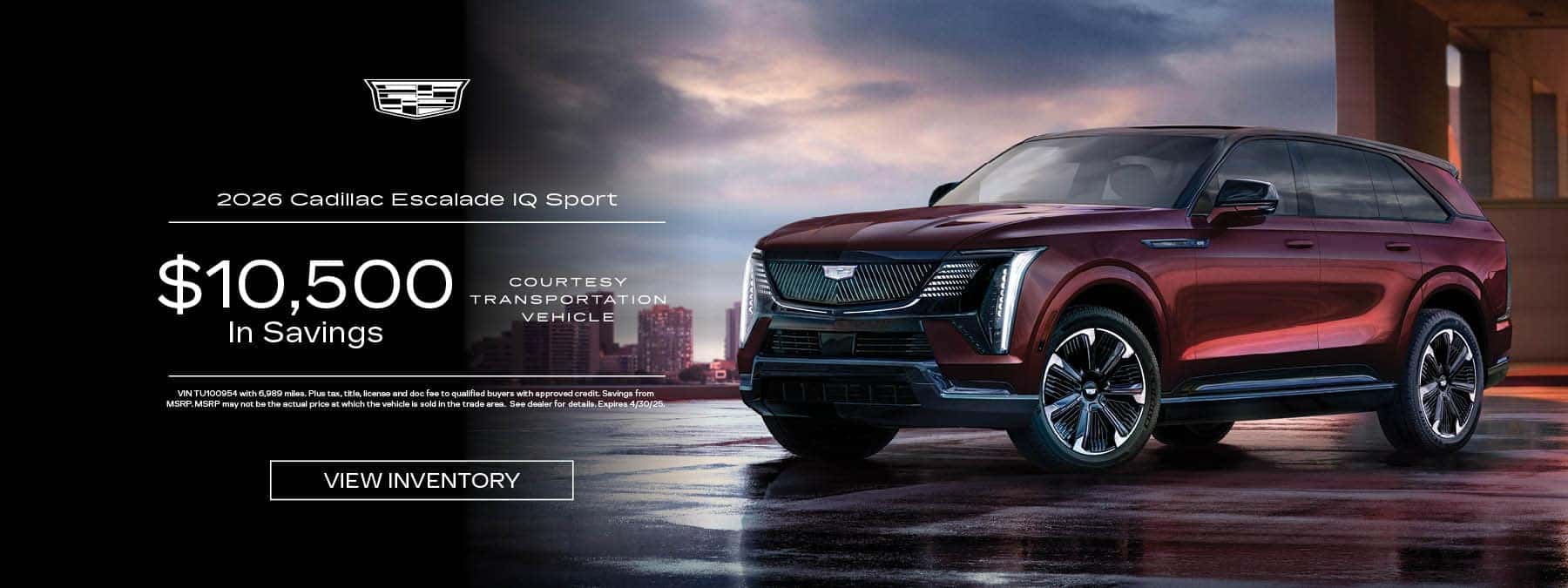 Get a new 2026 Cadillac Escalade IQ Sport Courtesy Transportation Vehicle with $10,500 in savings