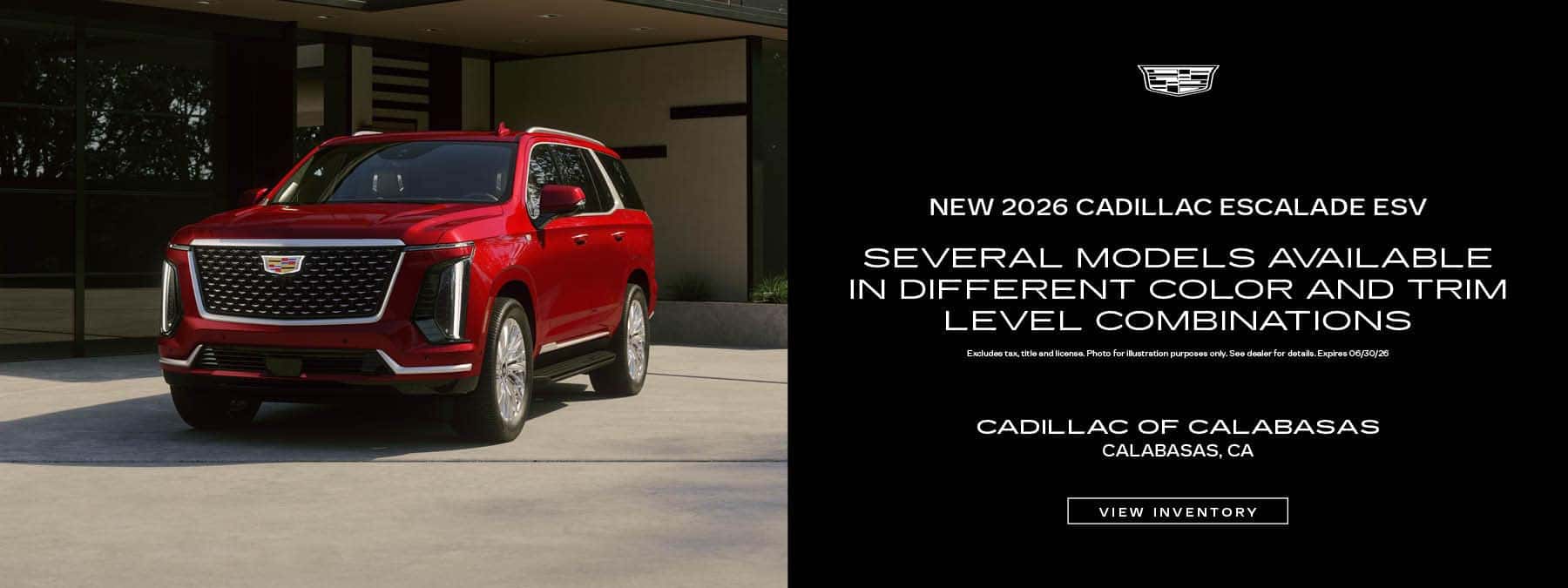 Get a new 2026 Cadillac Escalade ESV - Several models available in different color and trim level combinations.