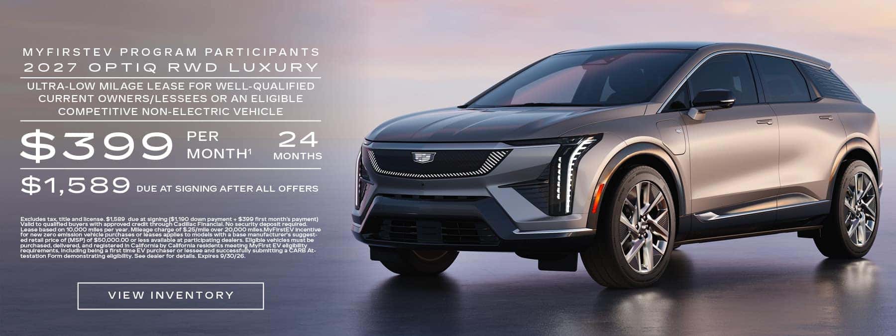 2027 OPTIQ RWD LUXURY. Ultra-low milege lease for well-qualified current owners/lessees of an eligible competitive luxury brand vehicle. $399 per month 24 months. $1,589 due at signing after all offers.