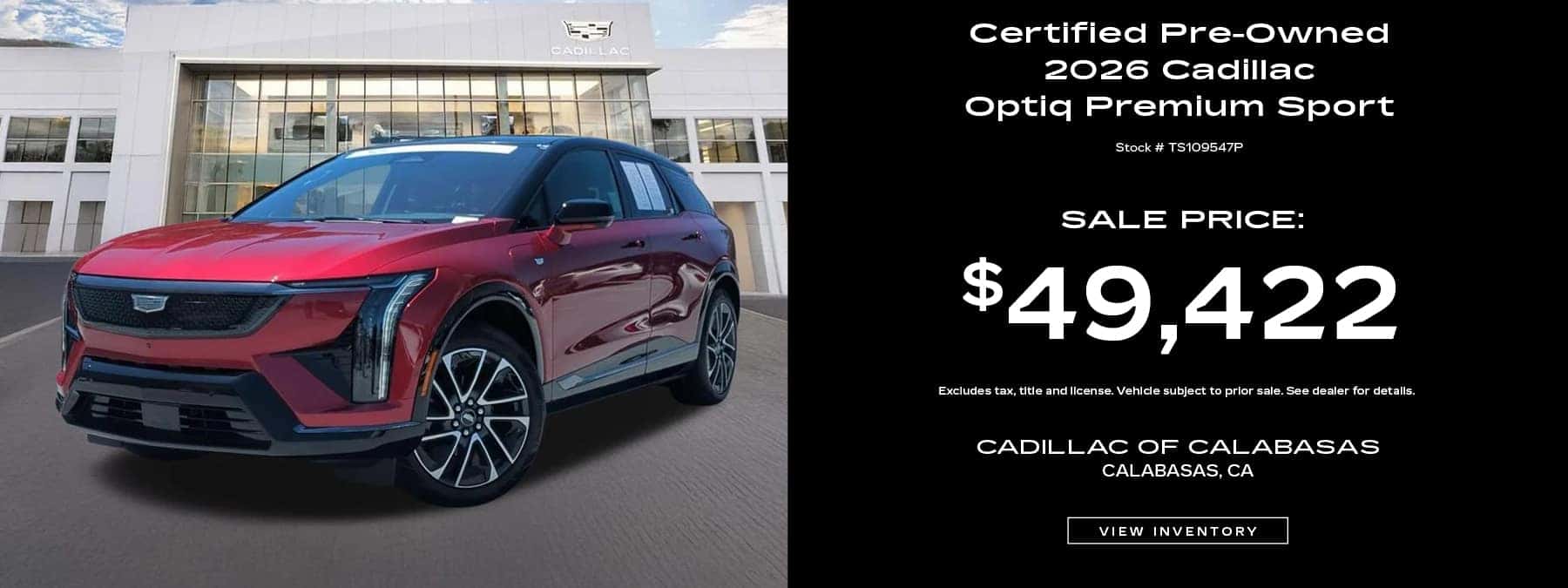Buy a Certified Pre-Owned 2026 Cadillac Opttiq Premium Sport for $49,422. Stock Number: TS109547P
