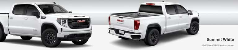 Front and rear three-quarter studio views of a Sierra 1500 in Summit White.