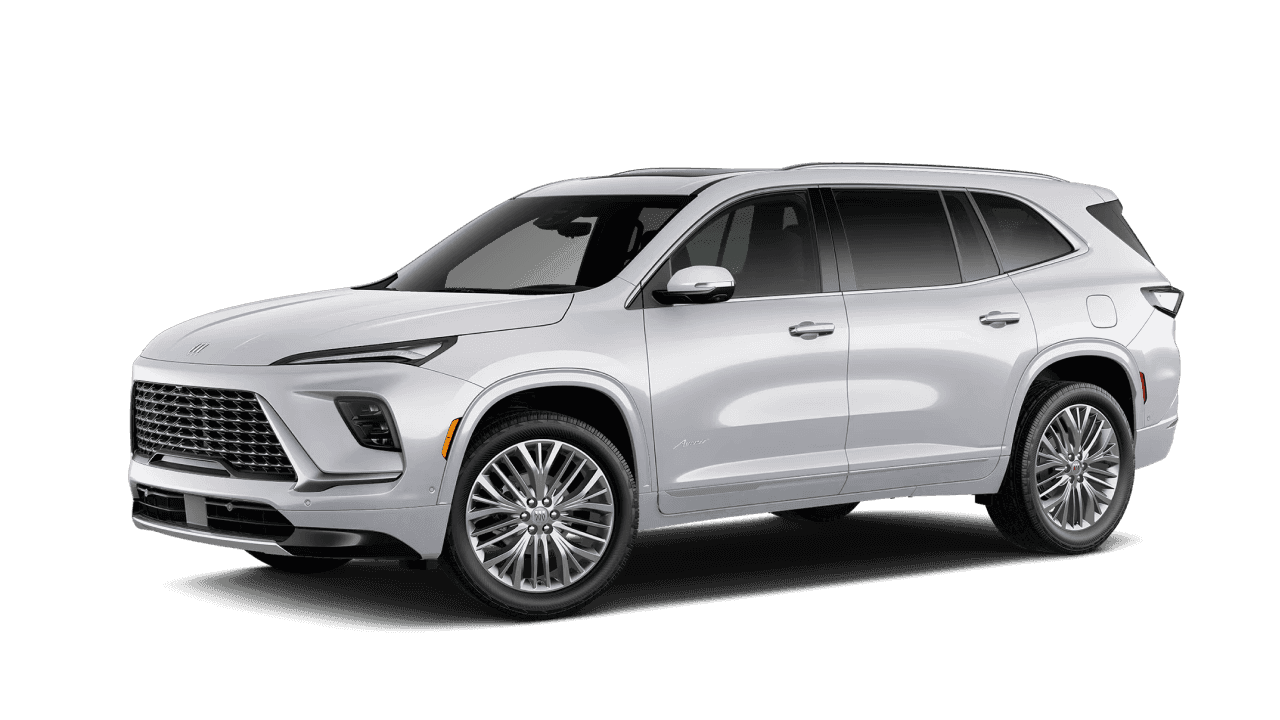 A side view of a silver 2026 Buick Enclave Avenir.
