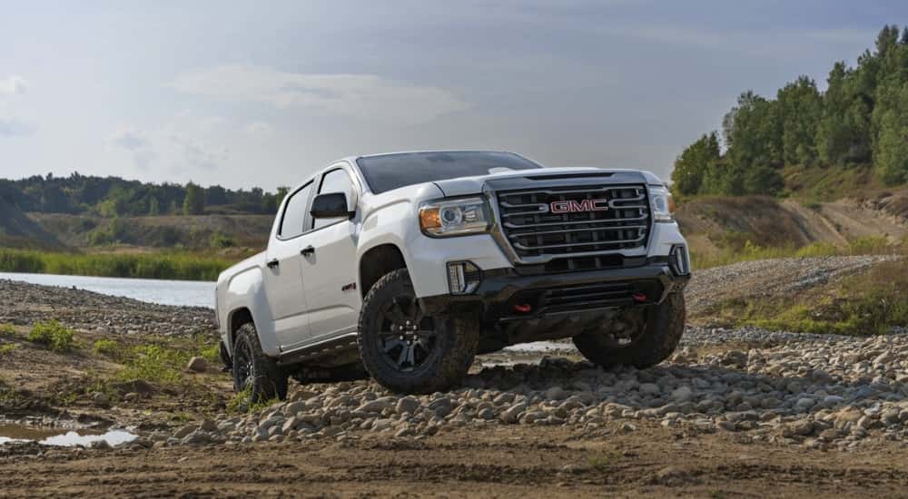 White 2021 GMC Canyon parked off-road