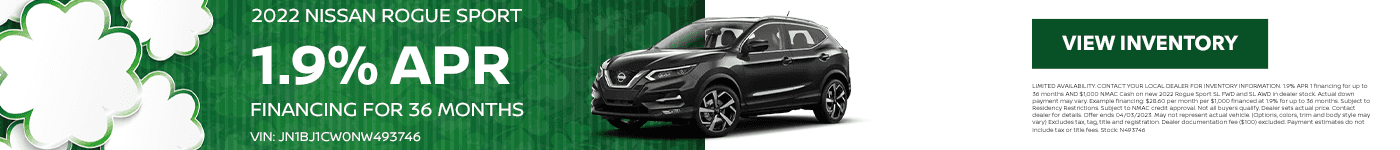 2022 Nissan Rogue Sport 1.9% APR Financing for 36 Months