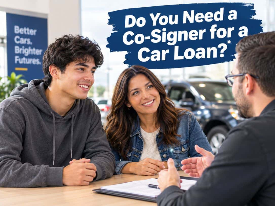 Young adult and parent discussing a car loan with a finance advisor Young adult and parent discussing a car loan with a finance advisor