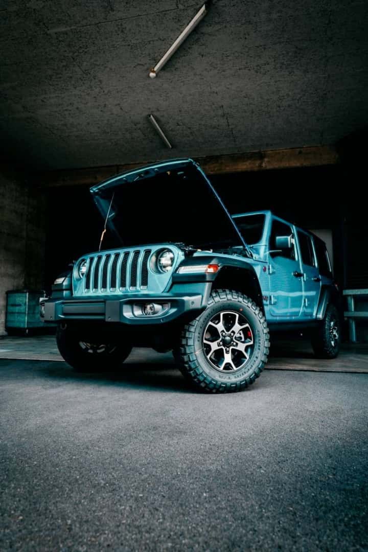Jeep with hood open