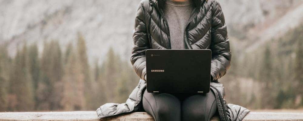 woman on laptop outside