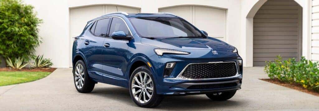 Front Diagonal View of Blue 2024 Buick Encore GX Avenir