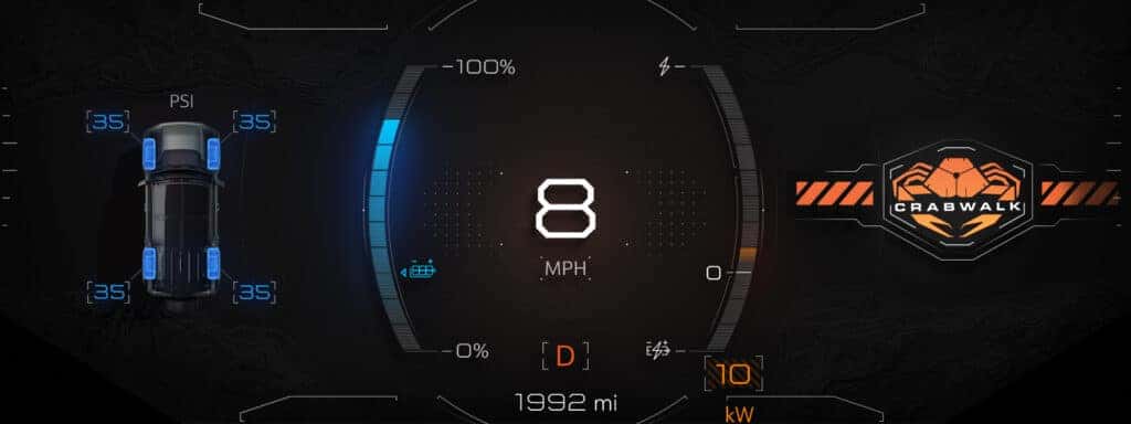 A View Of The MPH, Tire Pressure, and Crabwalk Feature Of The 2024 GMC Hummer EV SUV