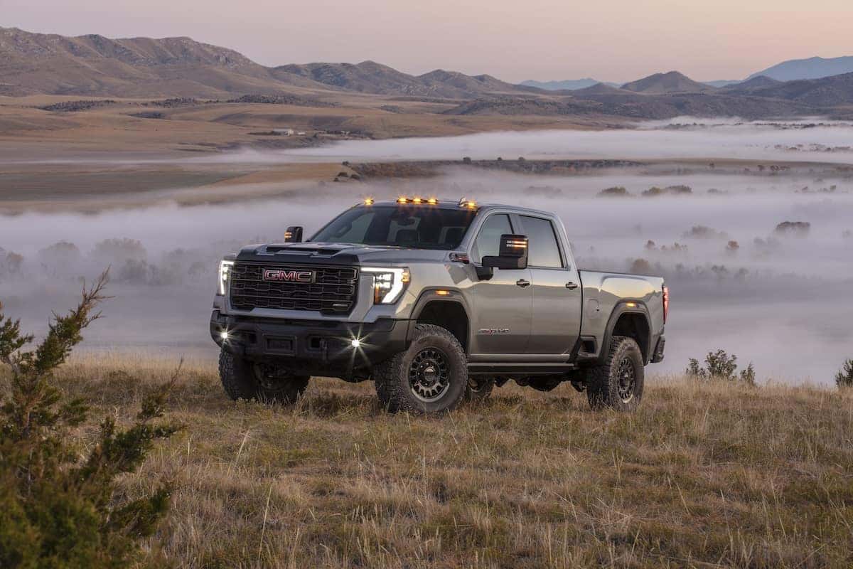 Front 3/4 view of the 2024 GMC Sierra 2500 AT4X AEV Edition.