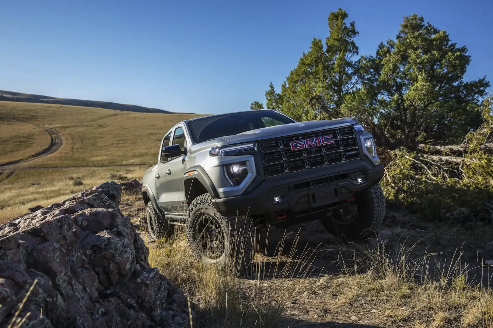 Front view of GMC Canyon off roading