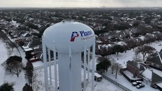 Plano Water Tower in winter weather