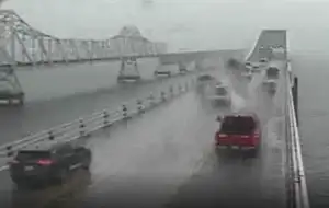 Bay Bridge traffic cam with messy weather