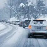 Driving during a winter storm with snow and ice