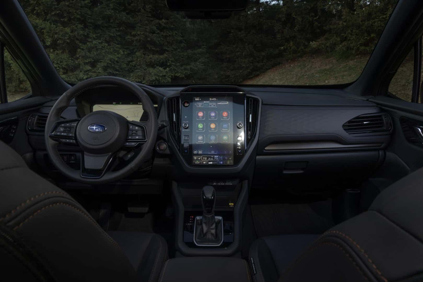 The Dark And Fashionable Front Interior Of The Fantastic 2025 Subaru Forester Hybrid