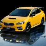 2026 WRX Yellow image with reflection of the rally WRX below