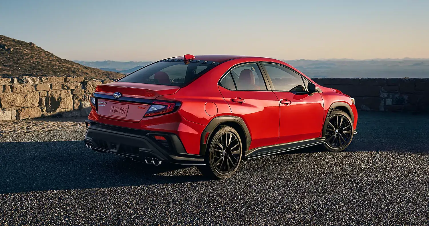 2026 Subaru WRX Limited Pure Red in the mountains