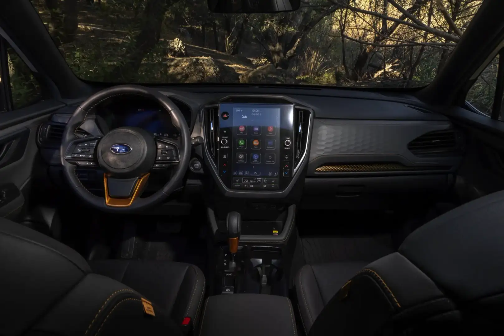 Interior view of the front seats in the 2026 Subaru Forester Wilderness