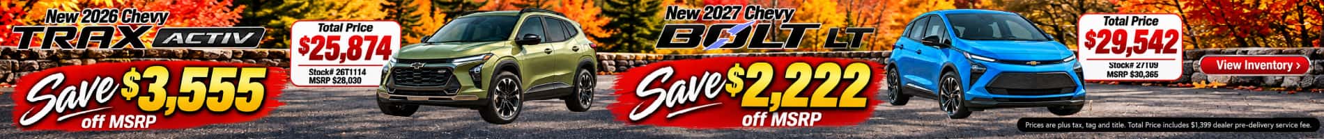 September Savings on New 2026 Chevrolet Trax and 2027 Chevrolet Bolts